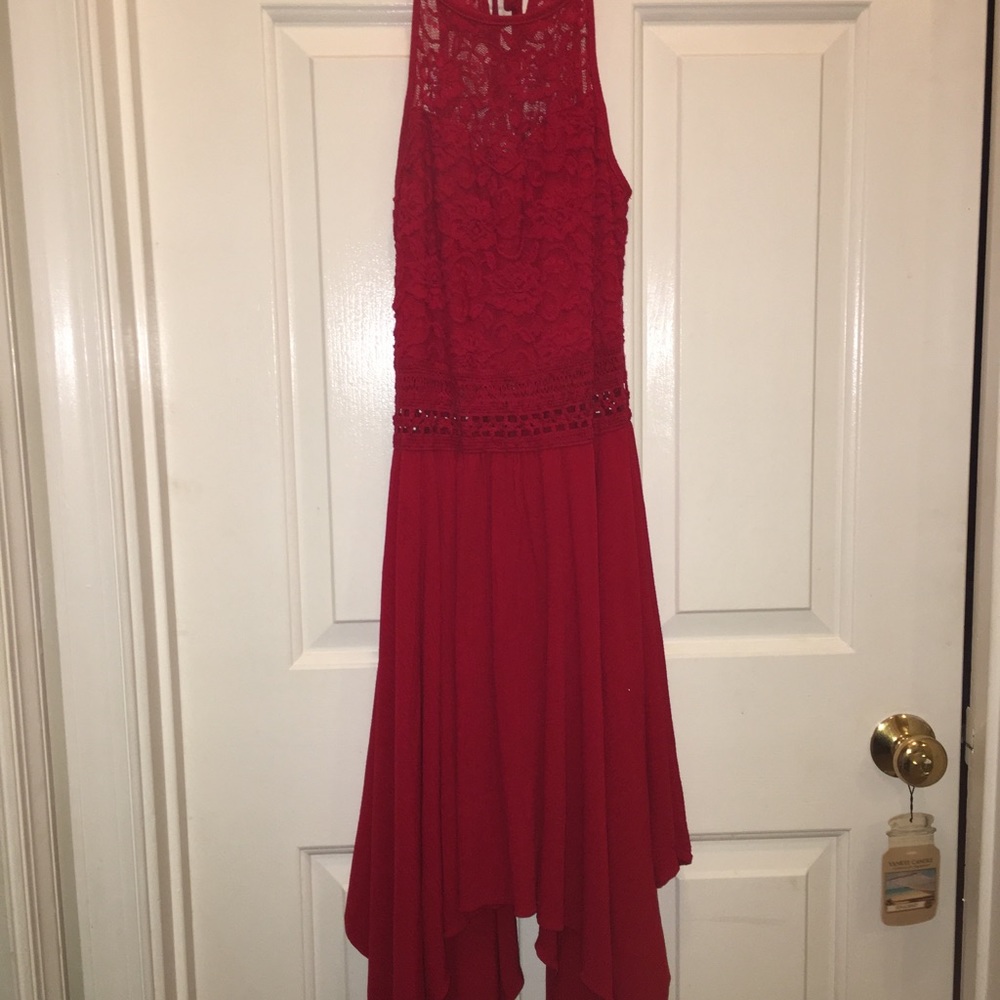 flowy red summer lace dress